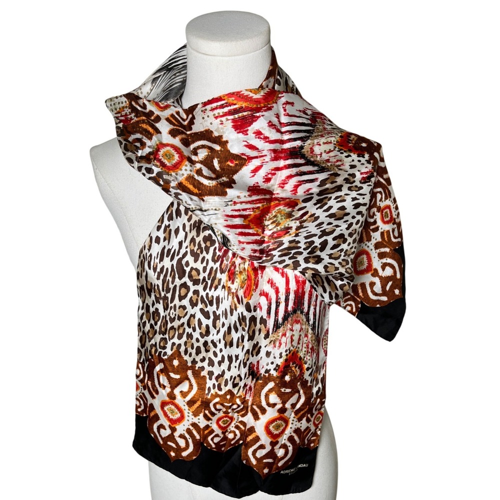 Animal Print Silk Skinny Scarf Abstract Tribal‎ Brown Black Adrienne Landau